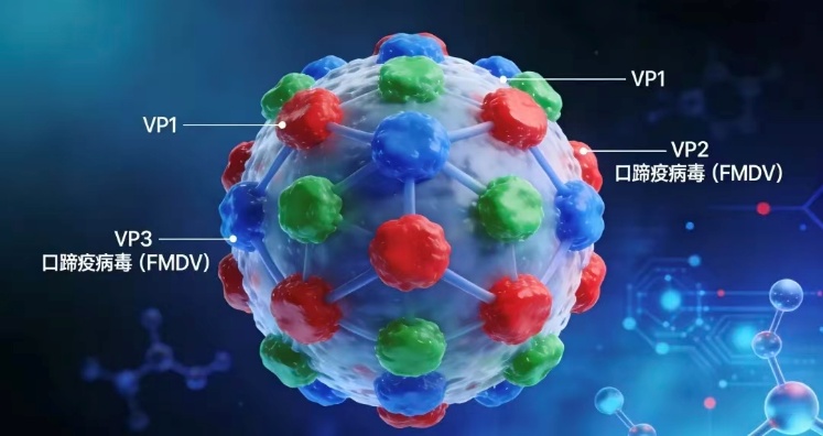 口蹄疫病毒 3D 渲染 VP1/VP2/VP3 标签
